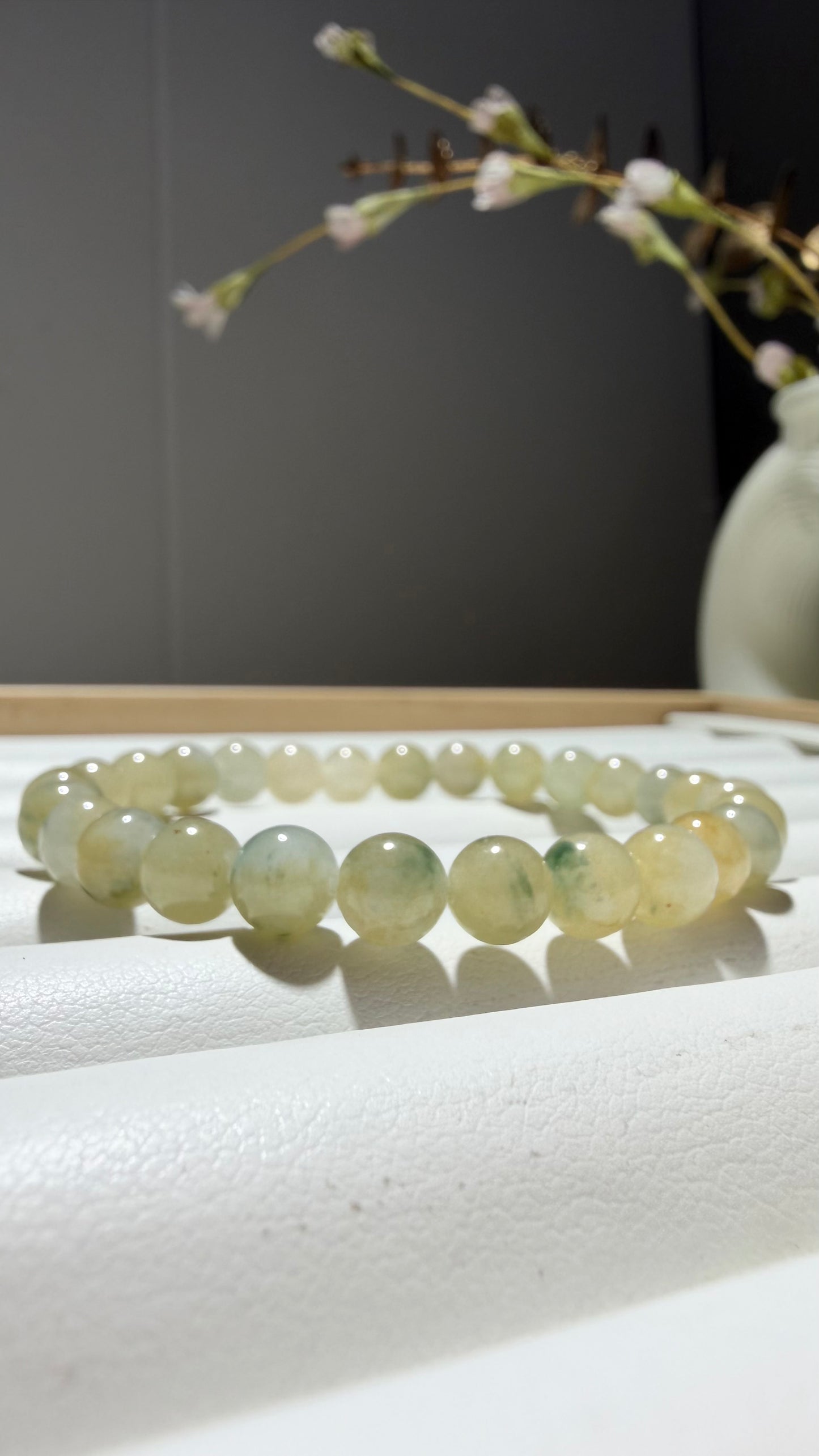 Golden Meadow | Natural Grade A Myanmar Yellow Jadeite Jade Bracelet with Green Floating Flowers