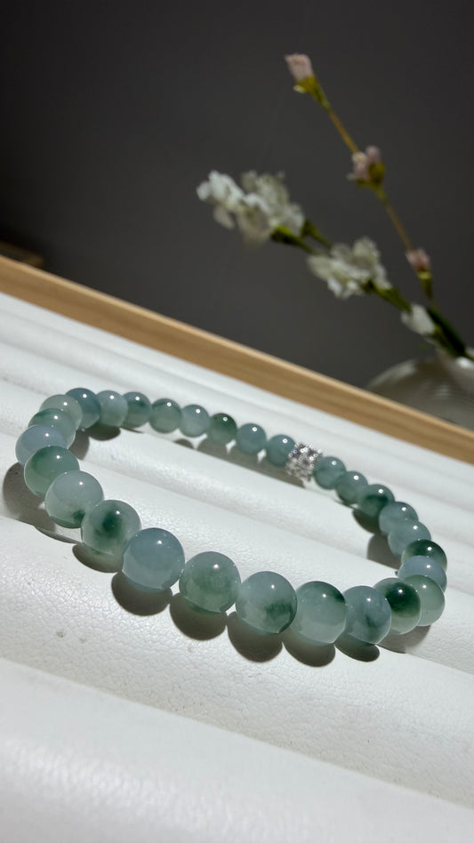 Natural Grade A Green Floating Flower Jadeite Jade Bracelet