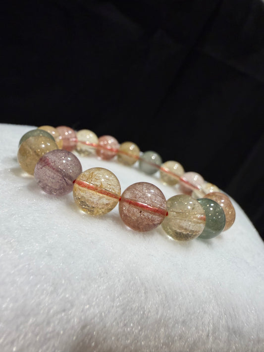 Multi Color Rutilated Quartz- Chuỗi Thạch Anh Tóc Tam Tài (RQB010)