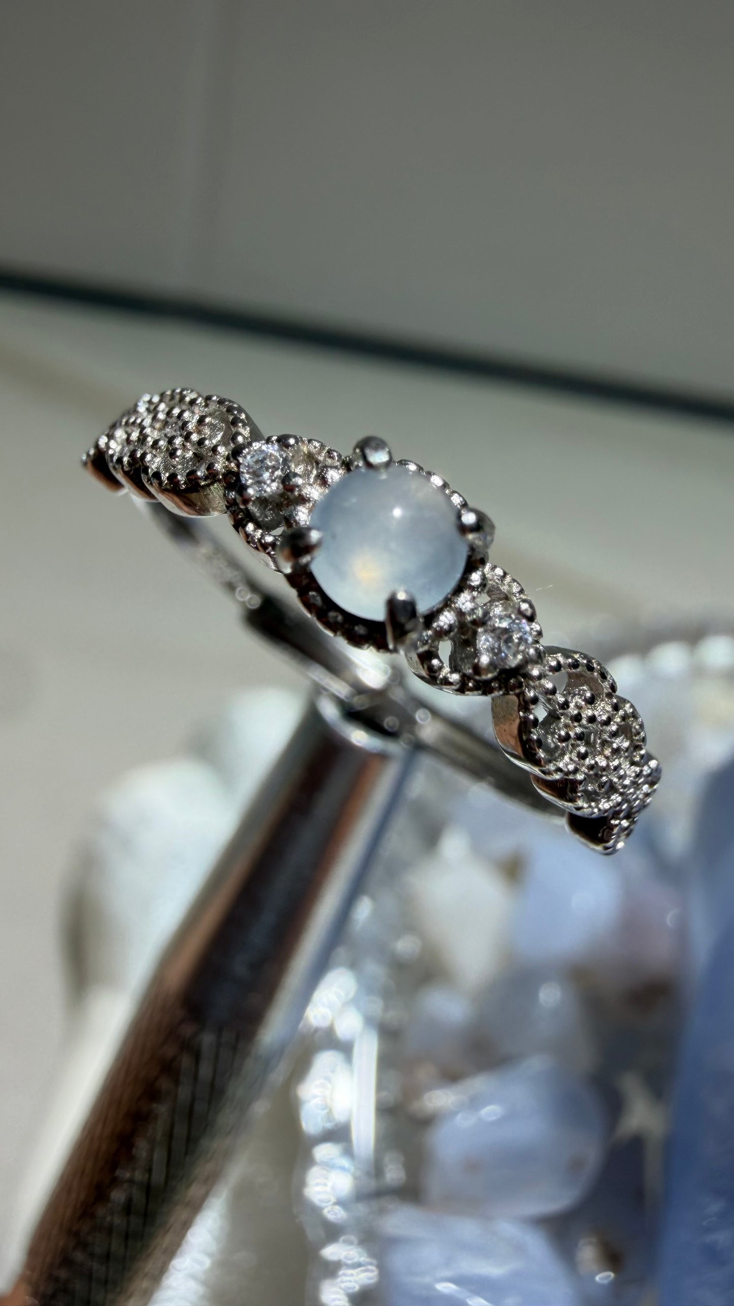 Moonlit Grace - Natural Grade A White Icy Jadeite & S925 Adjustable Ring