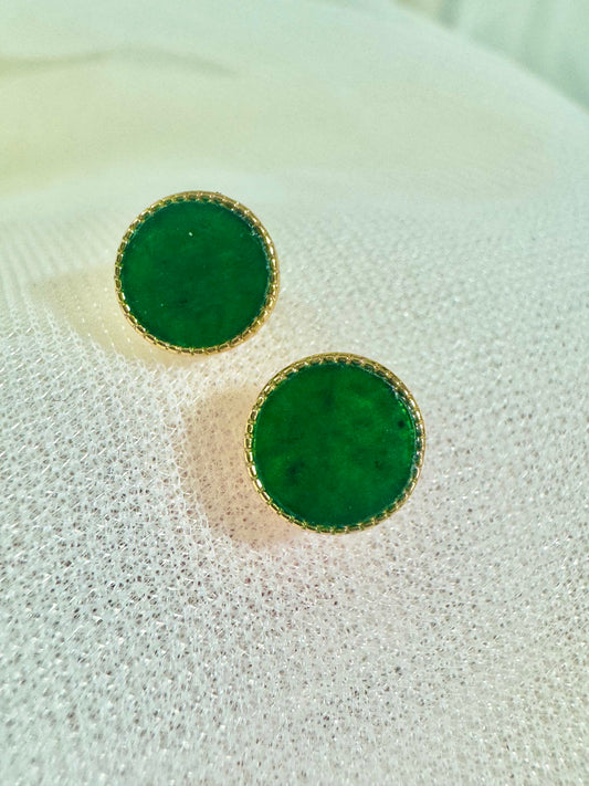 Silver Gold Plated Jade Studded Round Earring
