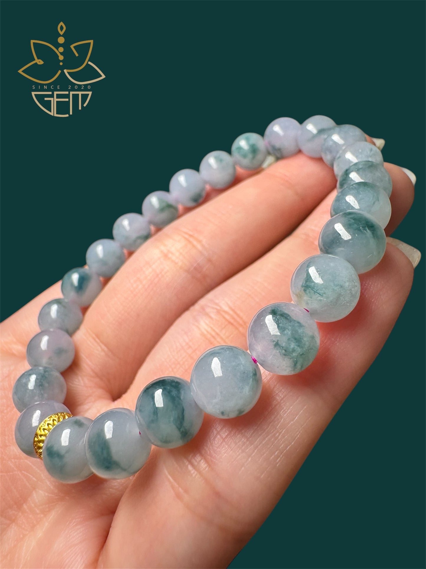 Light Violet Icy with Blue Floral Pattern - Ngọc Băng Lam Hoa Bay