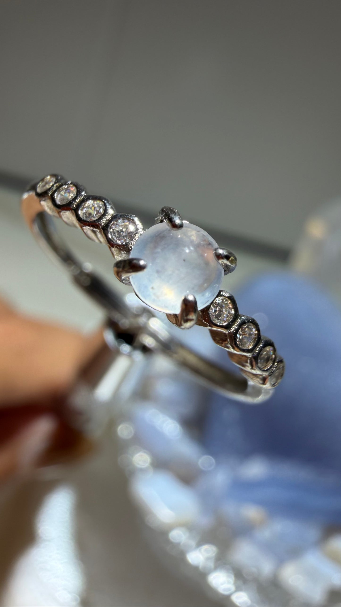 Natural Grade A White Icy Jadeite & S925 Adjustable Ring
