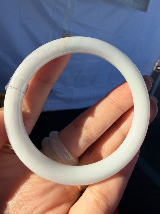 Pure White Certified Natural Grade A Myanmar Jadeite Jade Bangle