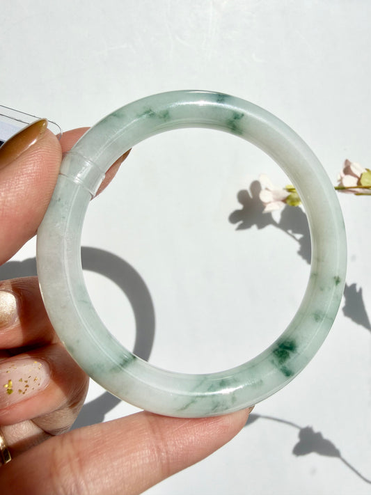 Floating Green Flower Certified Natural Type A Myanmar Jadeite Jade Bangle