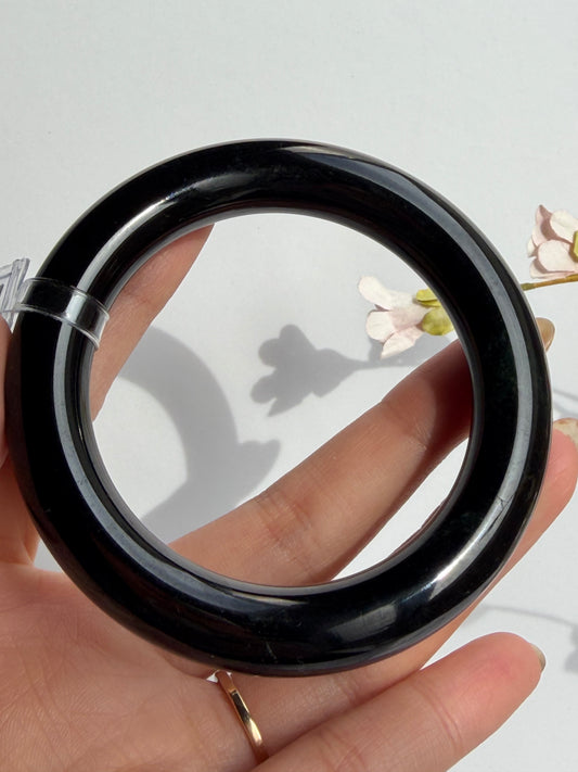 Certified Natural Type A Myanmar Black Jadeite Jade Bangle