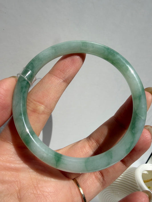 Green Floating Flower Certified Natural Type A Myanmar Jadeite Jade Bangle