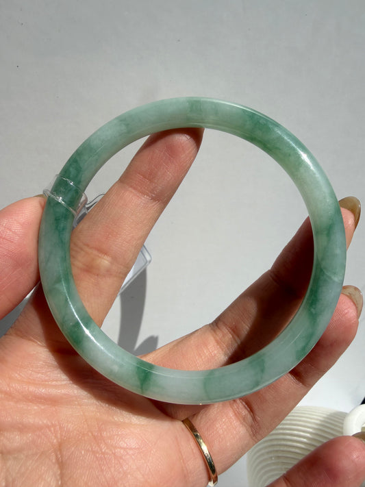 Green Floating Flower Certified Natural Type A Myanmar Jadeite Jade Bangle