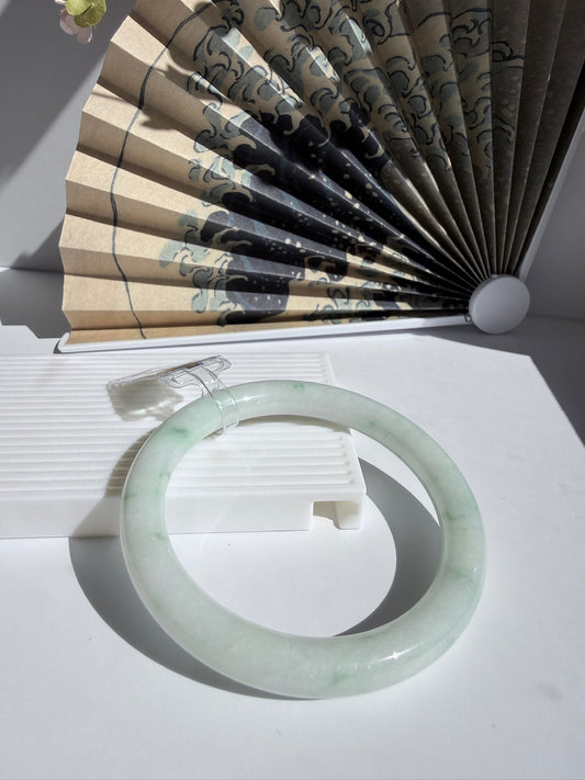 Certified White Grade A Jadeite Jade Bangle - Vòng Bạch Ngọc Lục Hoa Bay (MJJBa01)