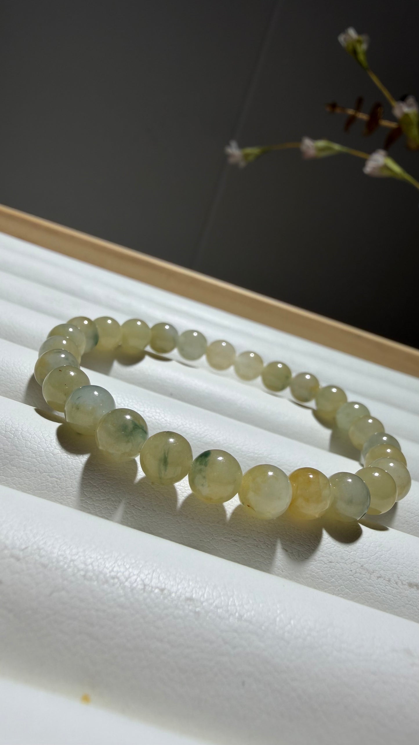 Golden Meadow | Natural Grade A Myanmar Yellow Jadeite Jade Bracelet with Green Floating Flowers