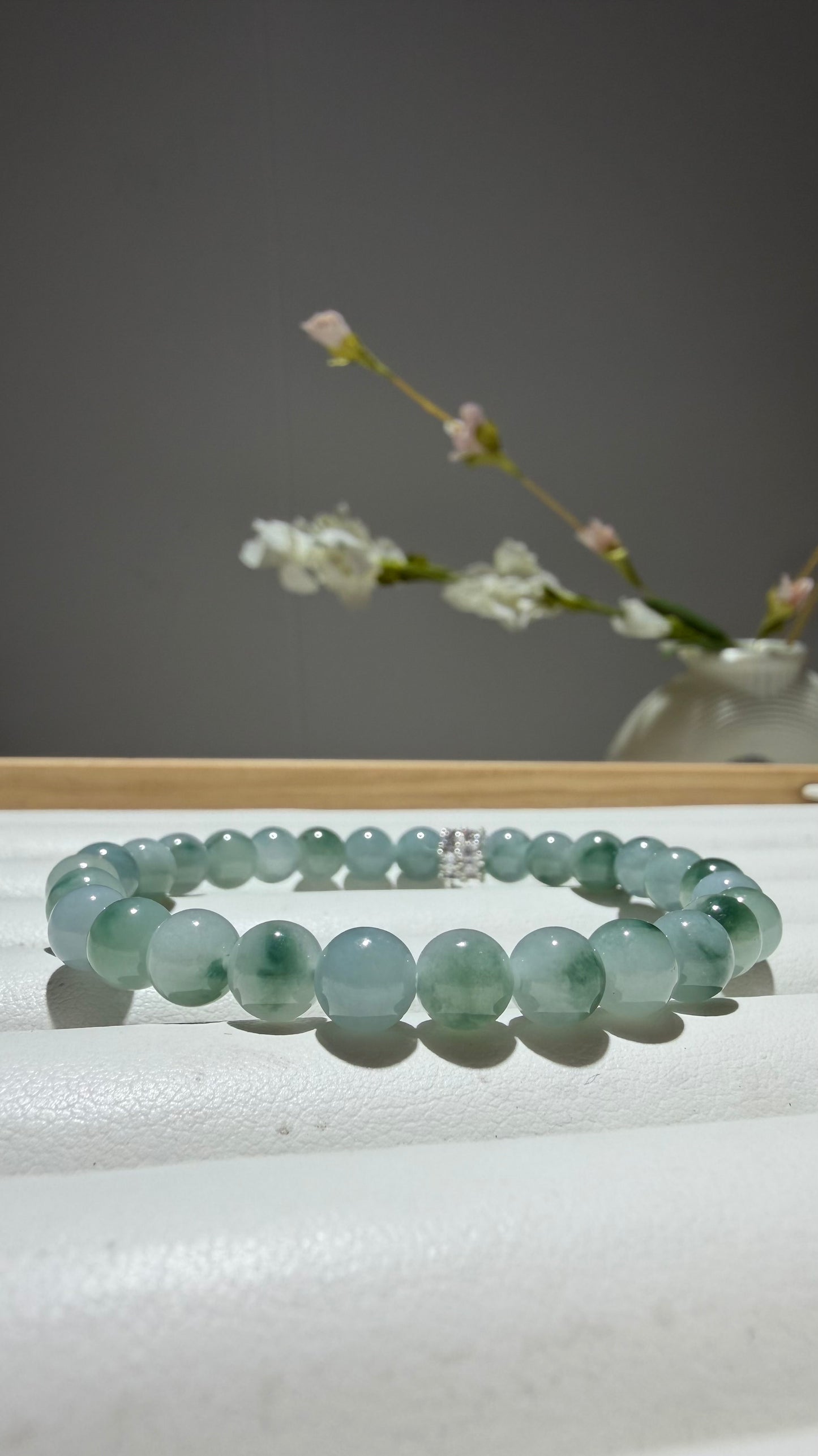 Natural Grade A Green Floating Flower Jadeite Jade Bracelet