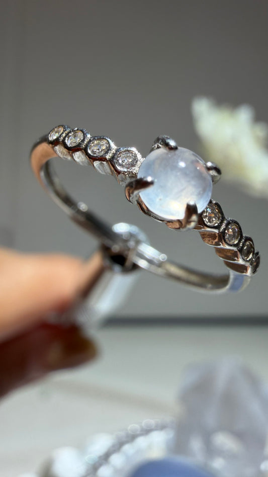 Natural Grade A White Icy Jadeite & S925 Adjustable Ring