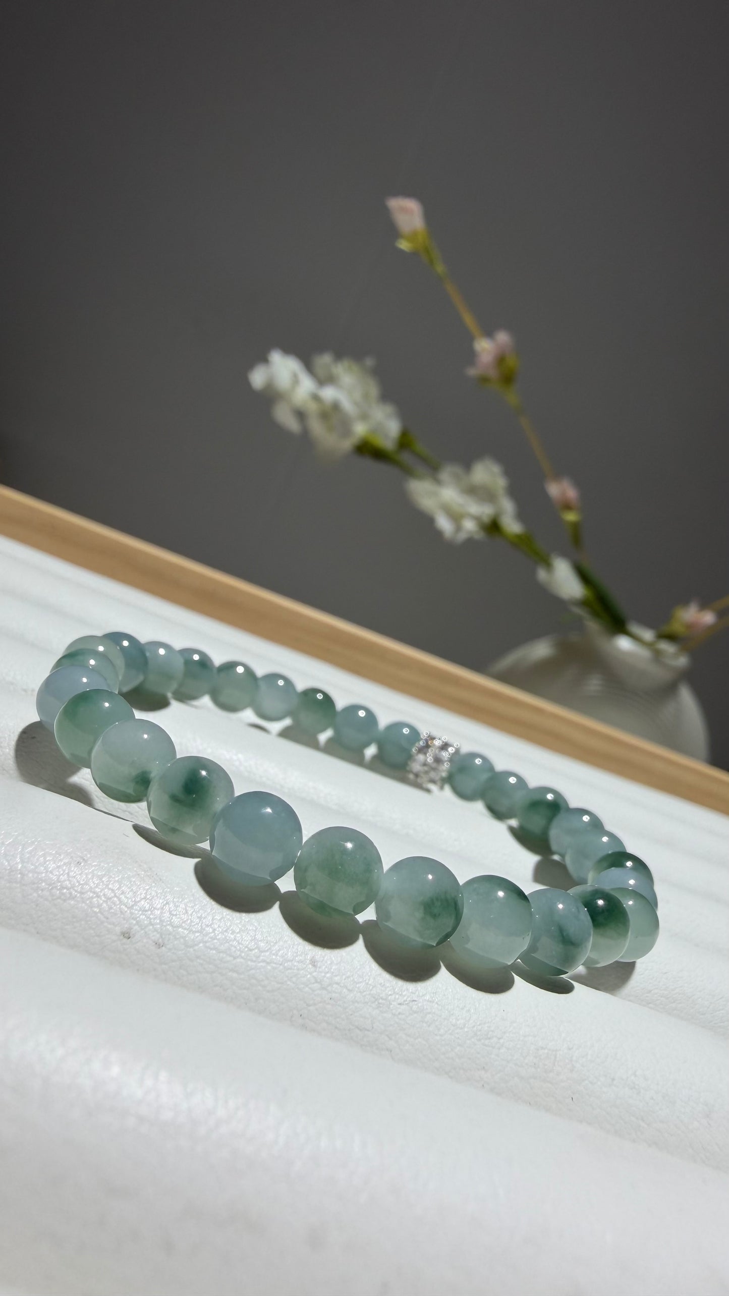 Natural Grade A Green Floating Flower Jadeite Jade Bracelet