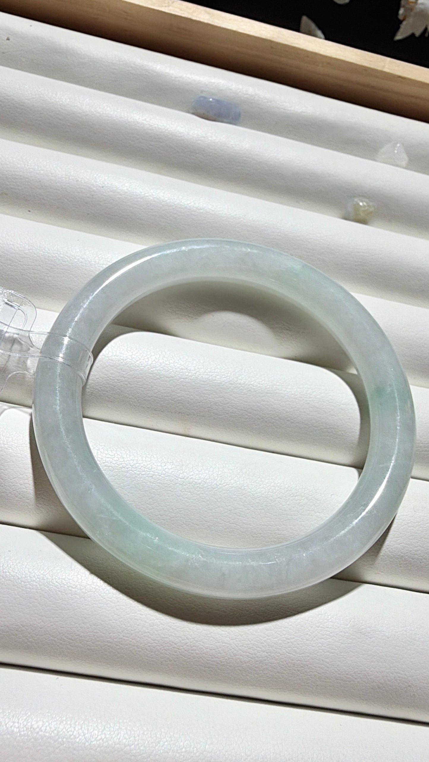 White Jade with Emerald Whisper | Natural Myanmar Jadeite Jade Bangle