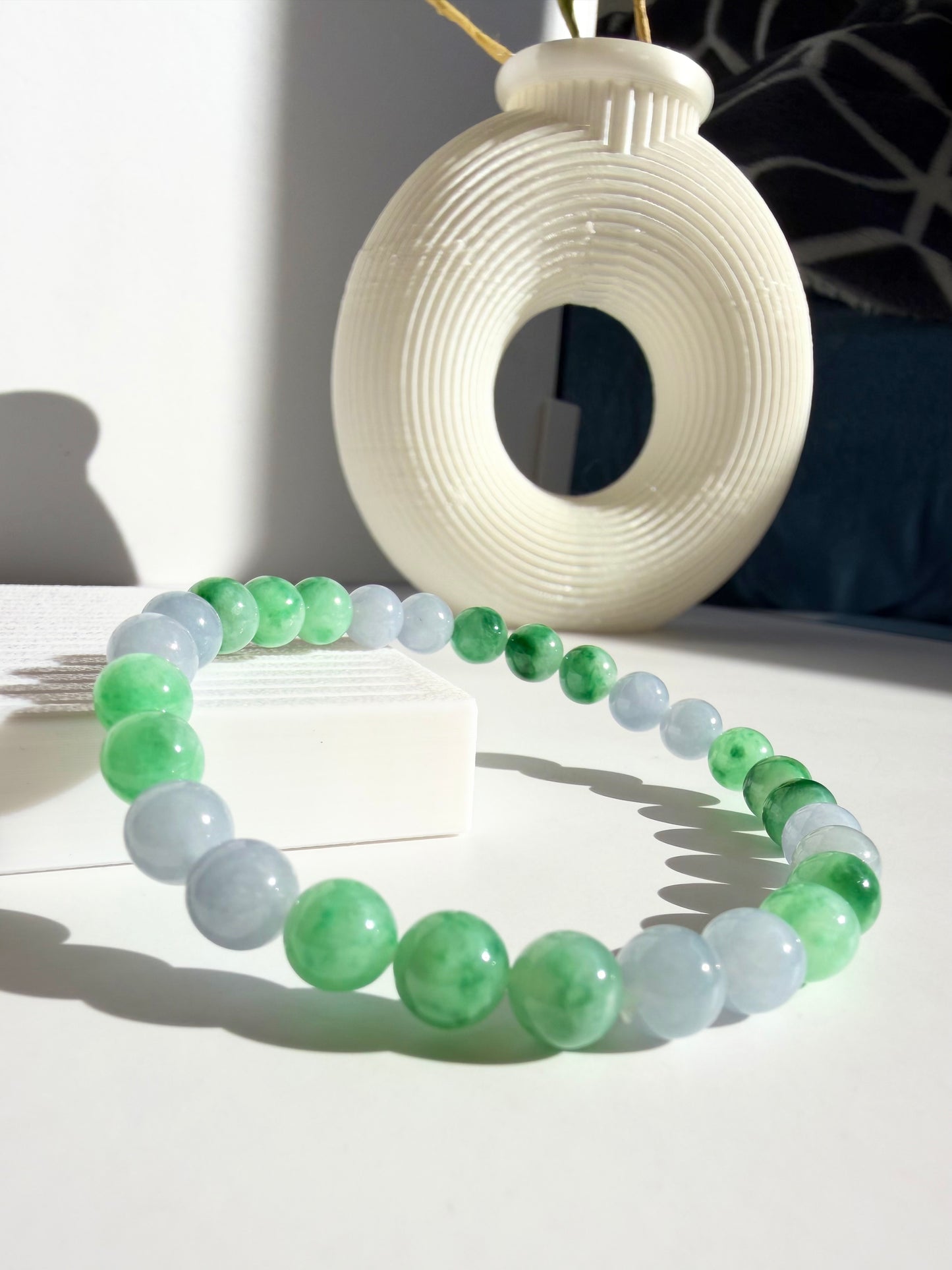 Natural Jade Bracelet – Green & Lavender Jade
