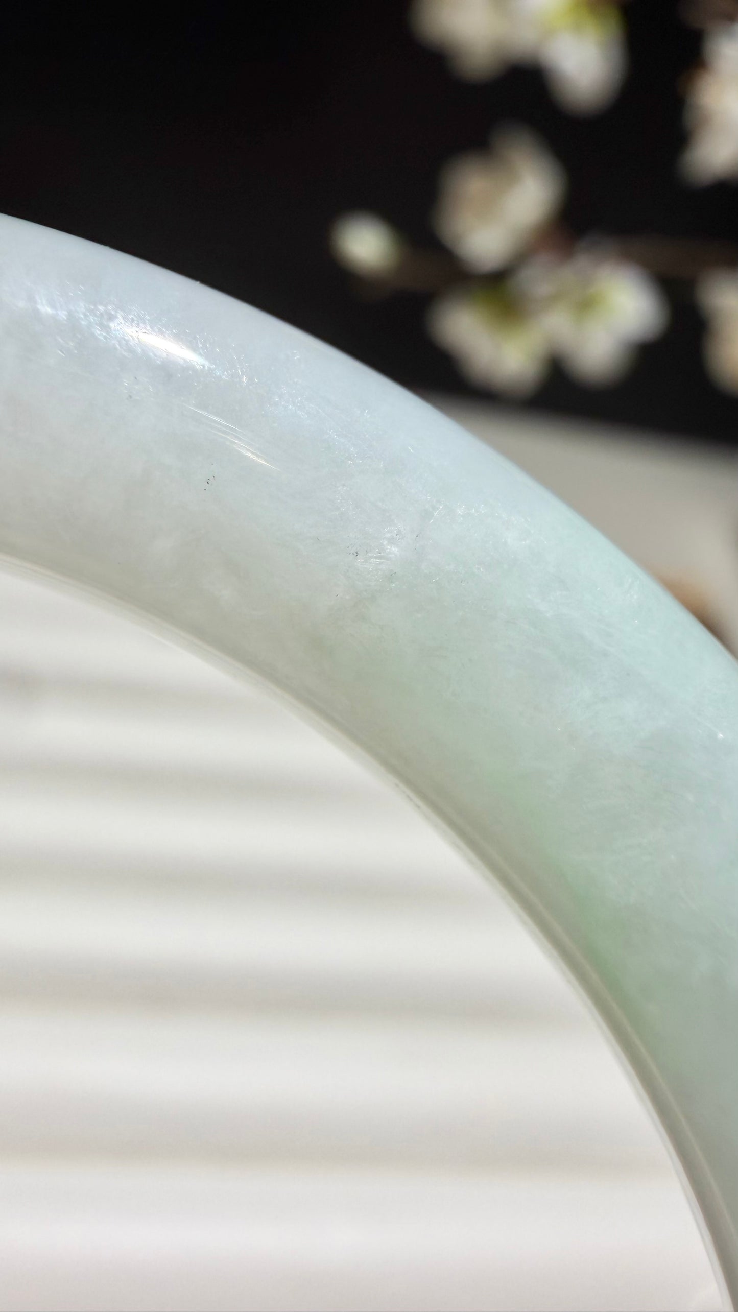 White Jade with Emerald Whisper | Natural Myanmar Jadeite Jade Bangle