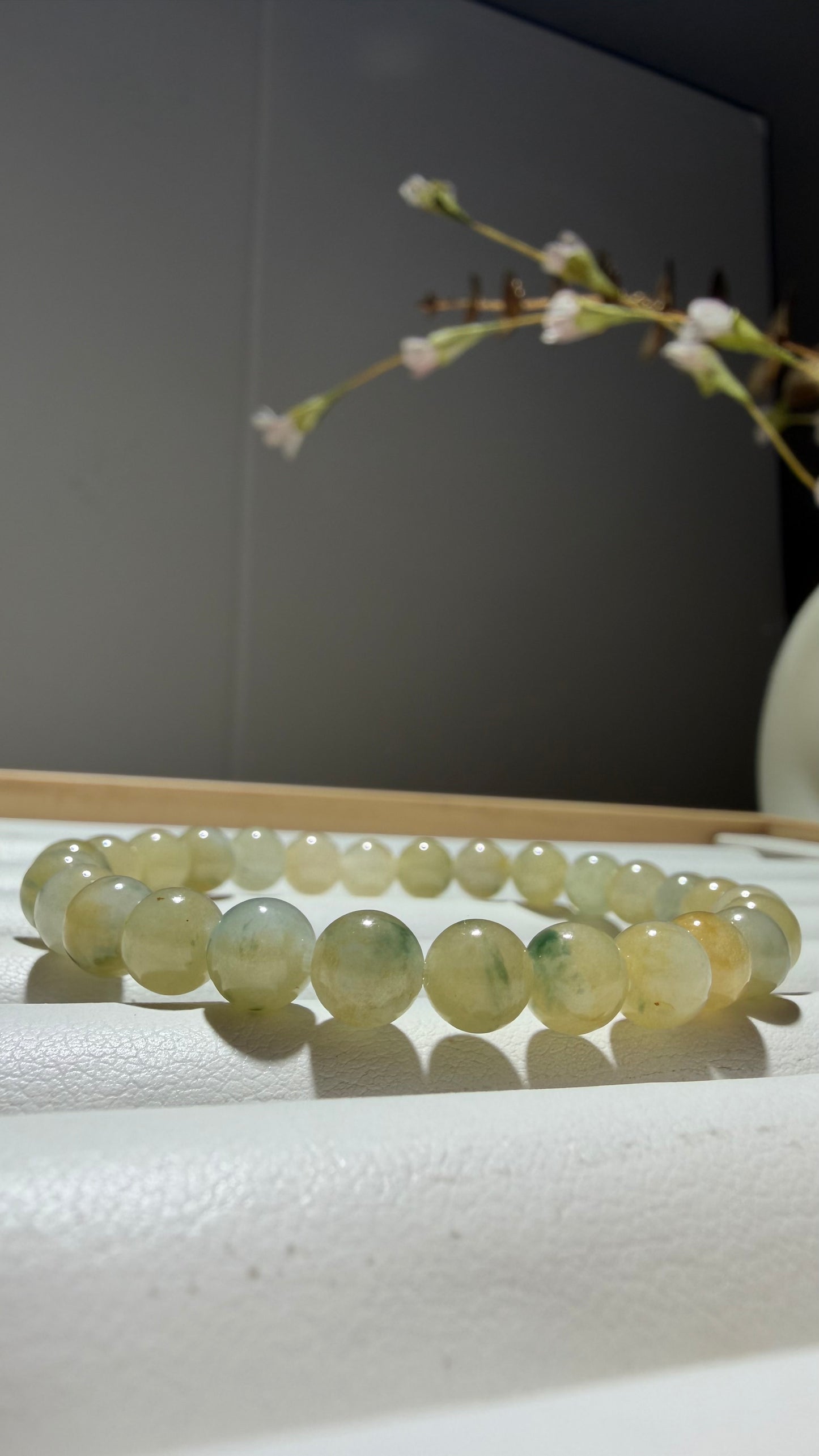 Golden Meadow | Natural Grade A Myanmar Yellow Jadeite Jade Bracelet with Green Floating Flowers