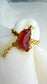 Natural Untreated Red Jadeite Jade Koi Ring in 18K Gold