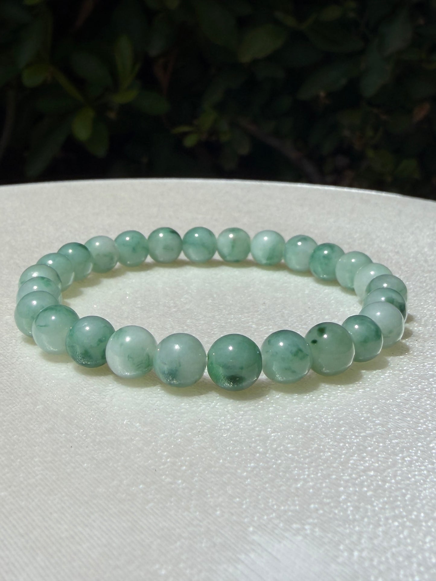 Green Floating Flower Myanmar Jadeite Jade Bead Bracelet