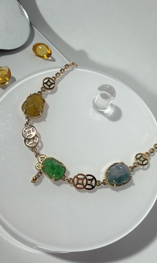 Celestial Pixiu Jadeite Prosperity Bracelet ✨ - Vòng tỳ hưu tam tài 💎