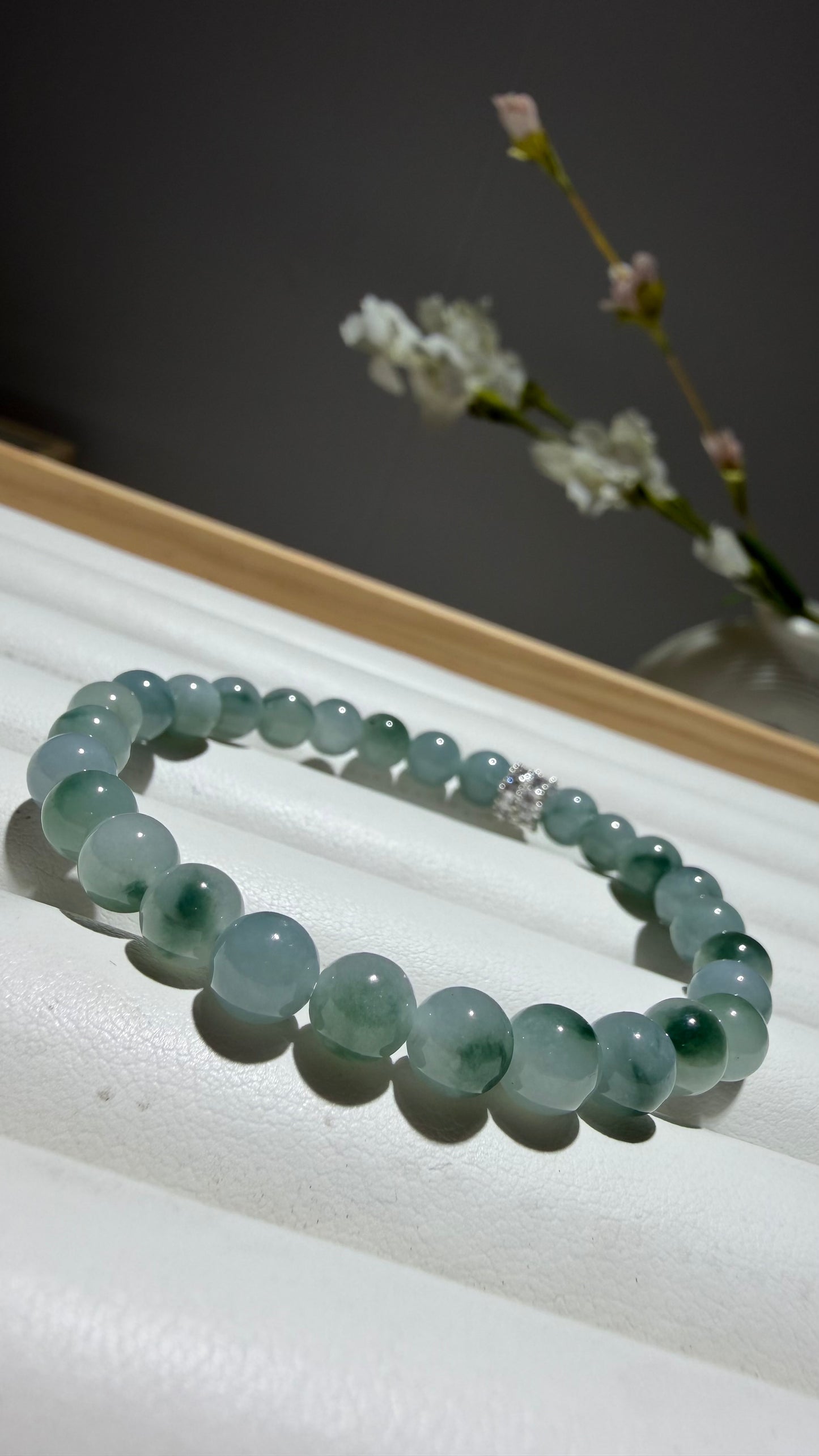 Natural Grade A Green Floating Flower Jadeite Jade Bracelet