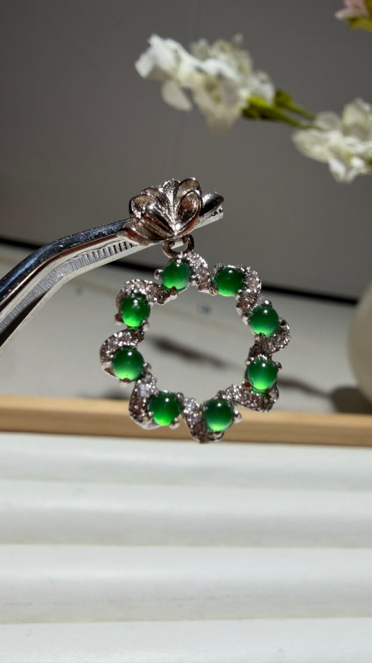 Guatemalan Green Jadeite Floral Wreath Pendant – Natural Grade A Jade & S925 Silver