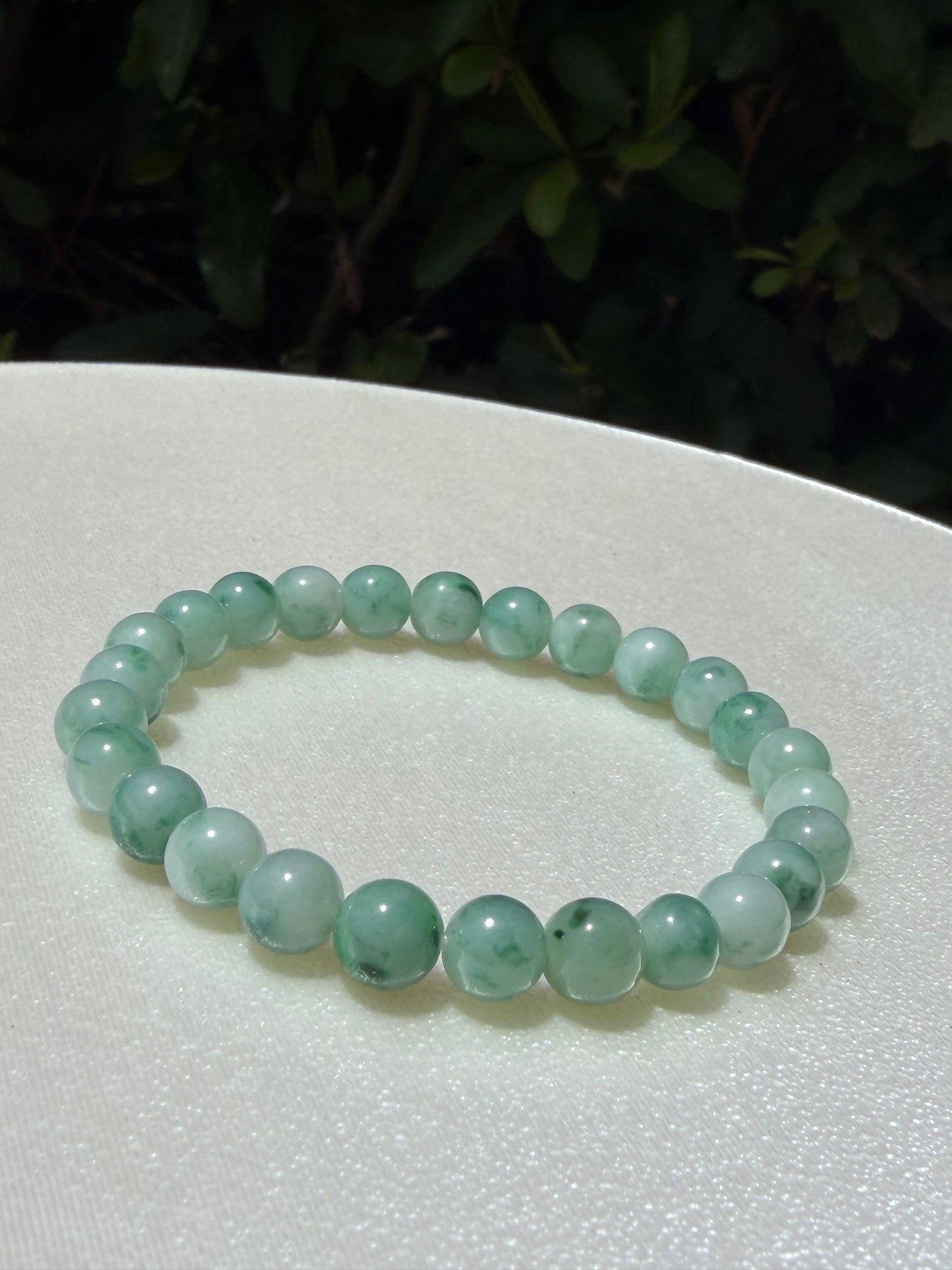 Green Floating Flower Myanmar Jadeite Jade Bead Bracelet