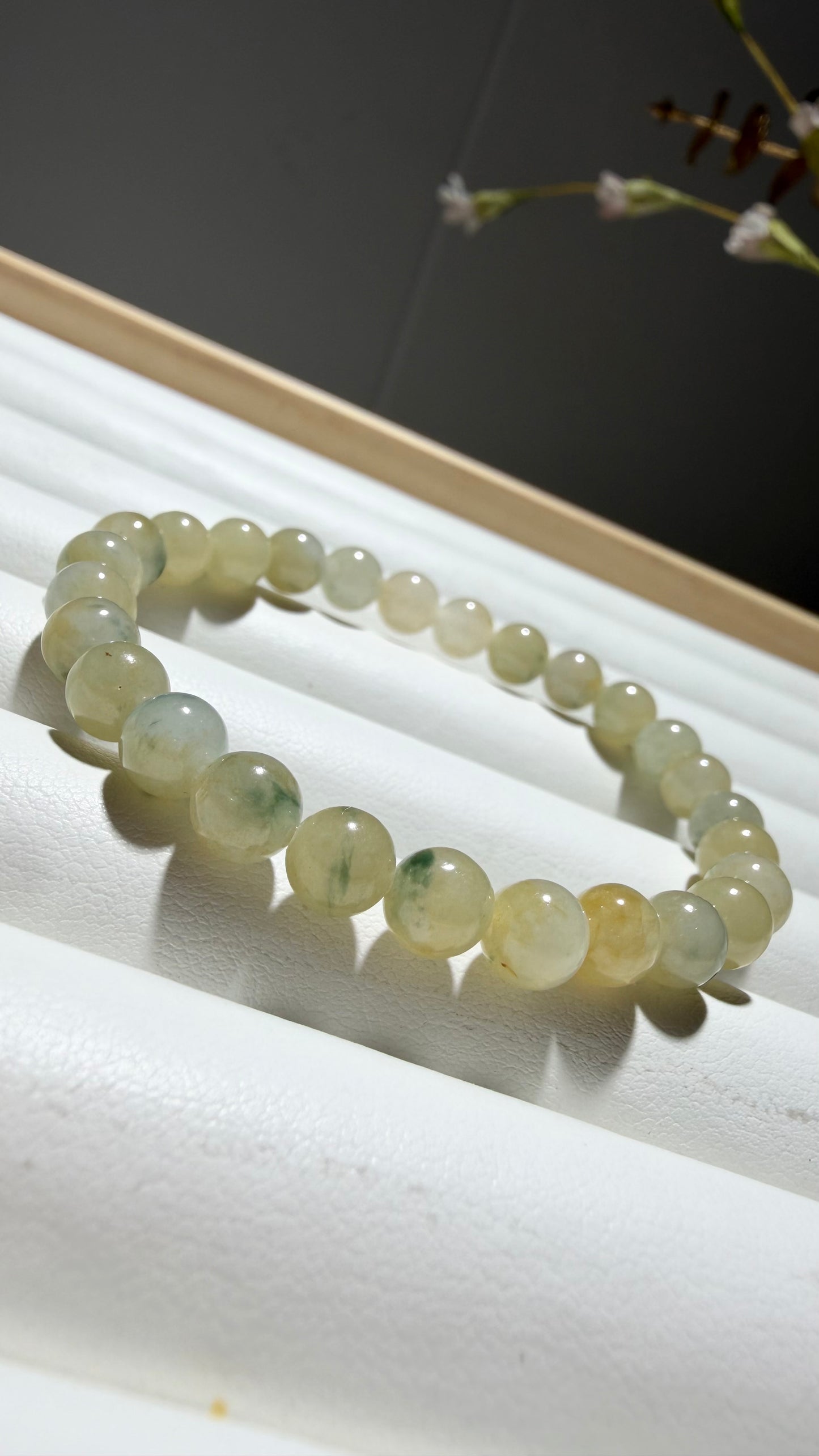Golden Meadow | Natural Grade A Myanmar Yellow Jadeite Jade Bracelet with Green Floating Flowers