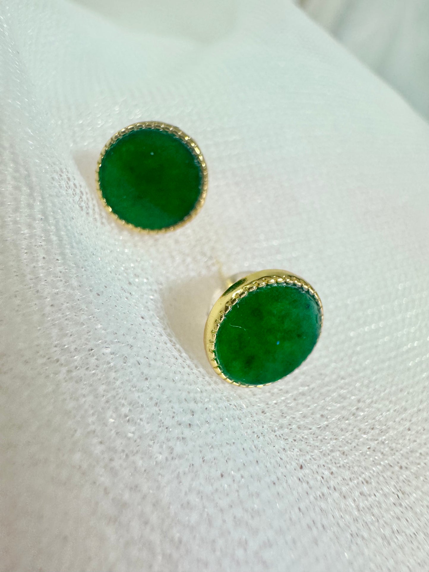 Silver Gold Plated Jade Studded Round Earring