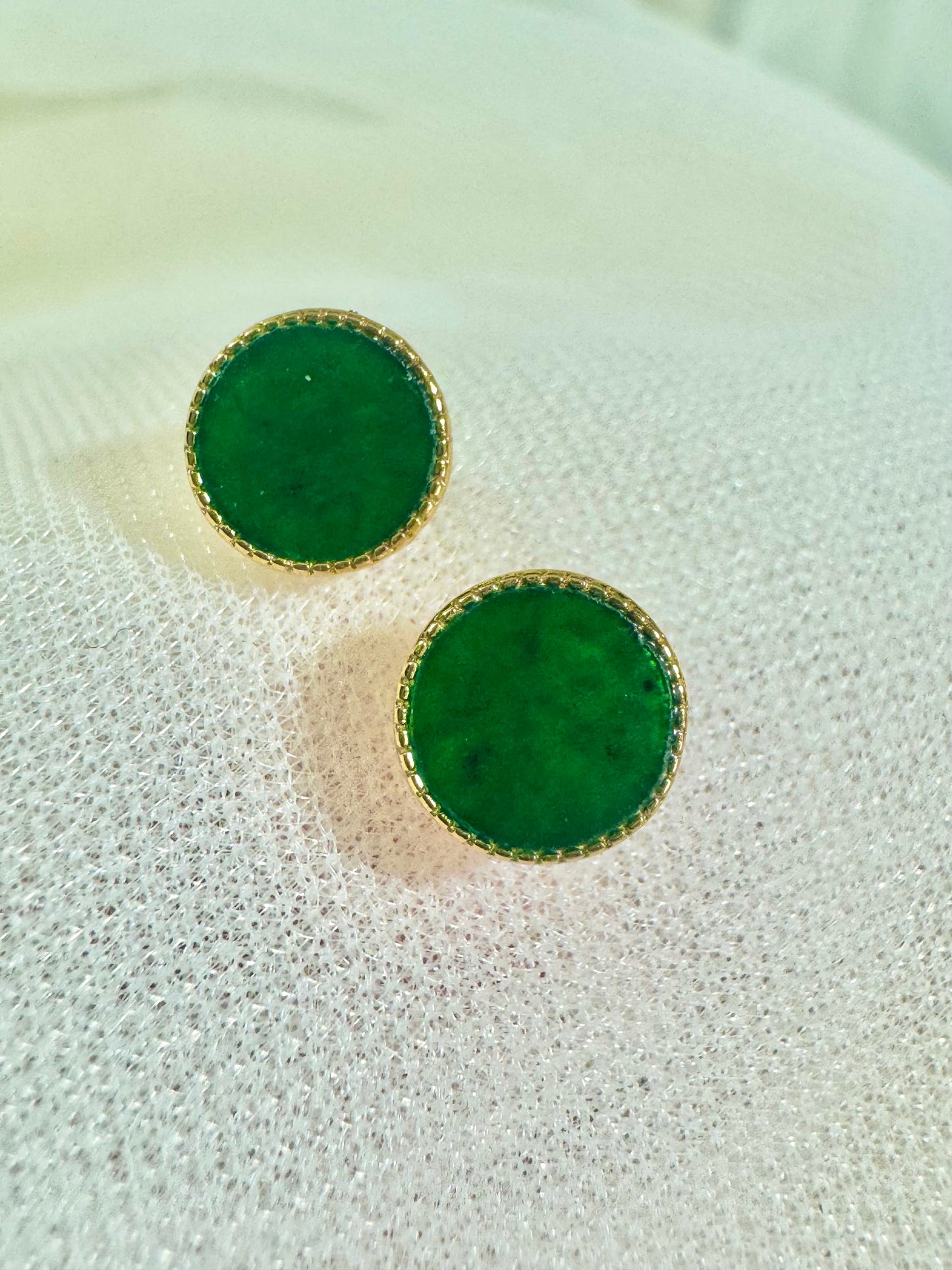 Silver Gold Plated Jade Studded Round Earring