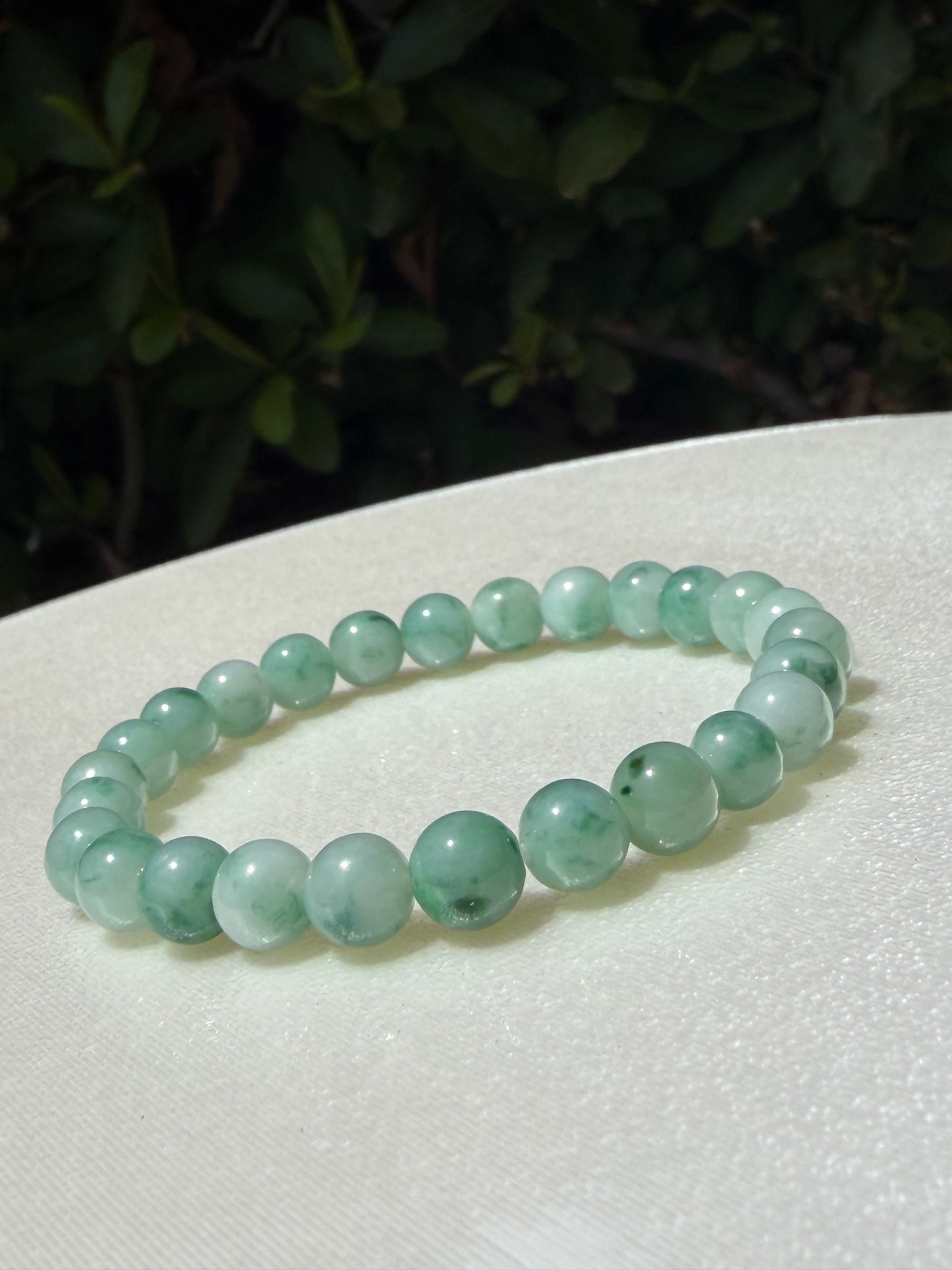 Green Floating Flower Myanmar Jadeite Jade Bead Bracelet