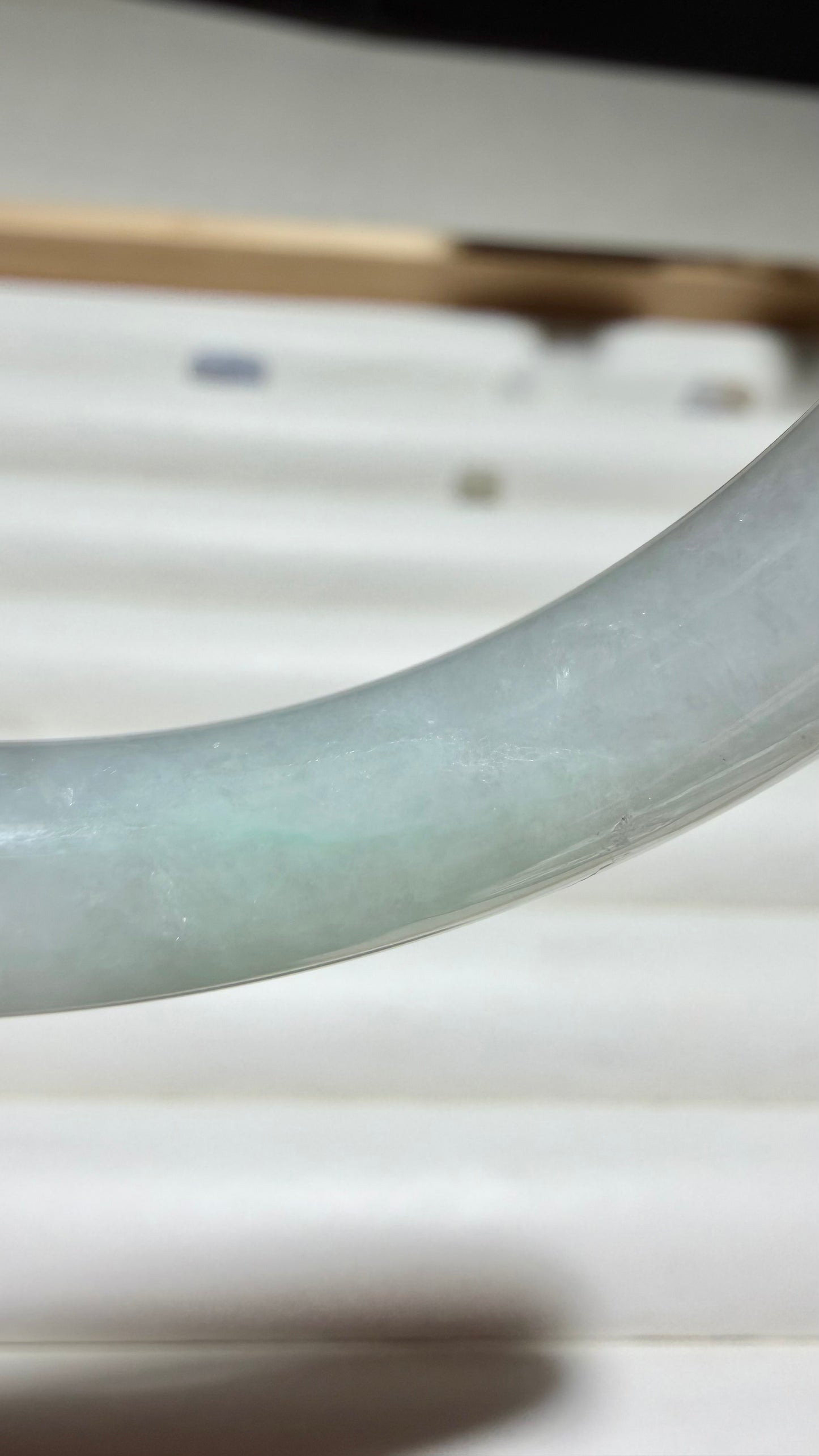 White Jade with Emerald Whisper | Natural Myanmar Jadeite Jade Bangle