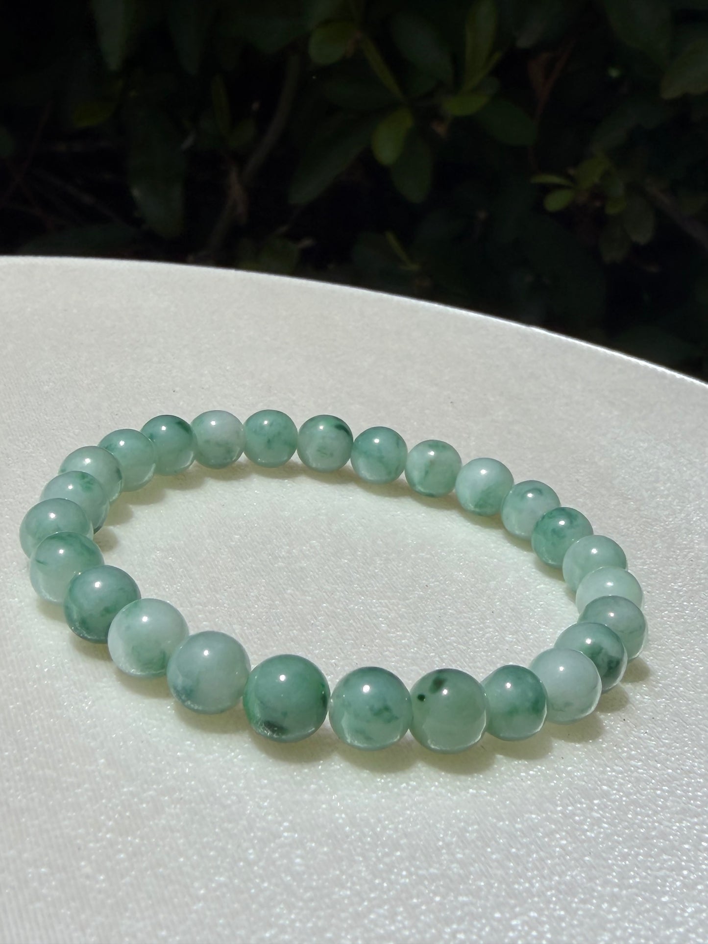 Green Floating Flower Myanmar Jadeite Jade Bead Bracelet