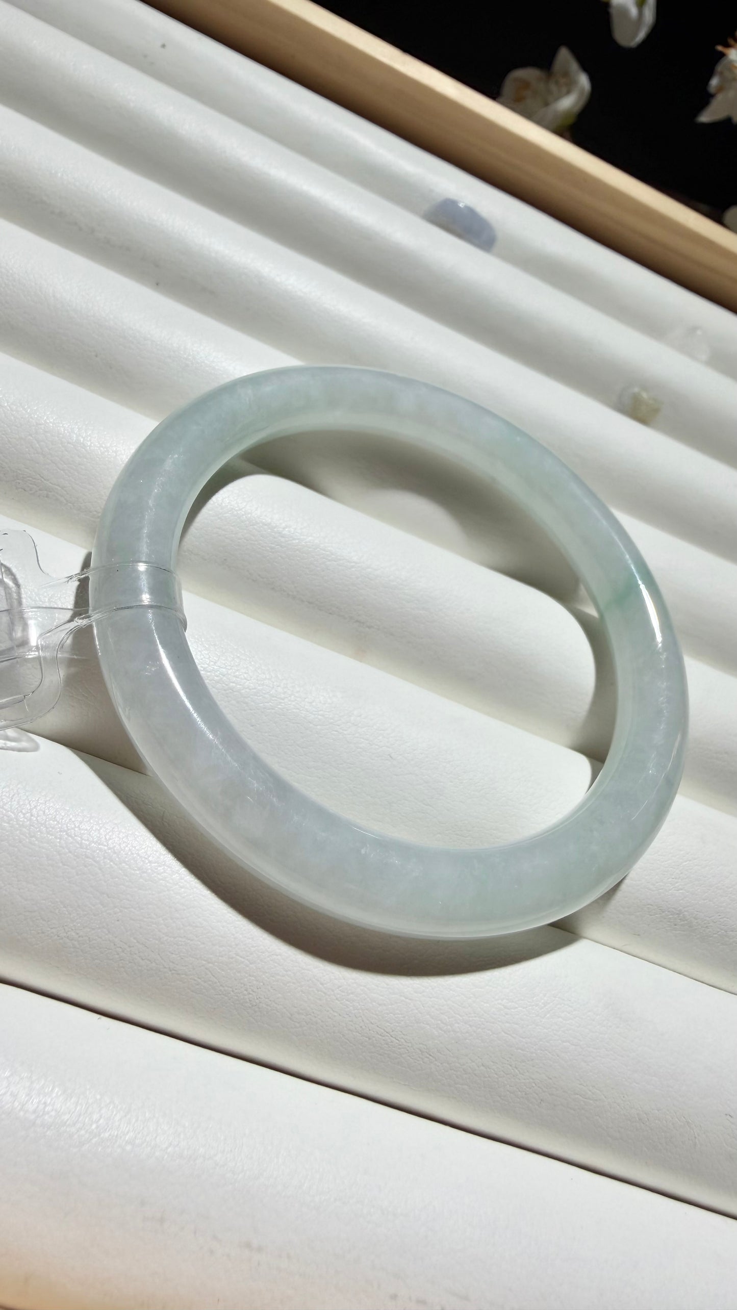 White Jade with Emerald Whisper | Natural Myanmar Jadeite Jade Bangle