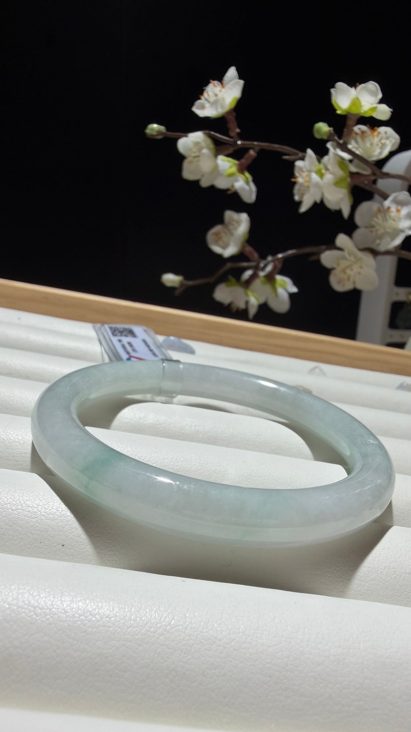White Jade with Emerald Whisper | Natural Myanmar Jadeite Jade Bangle