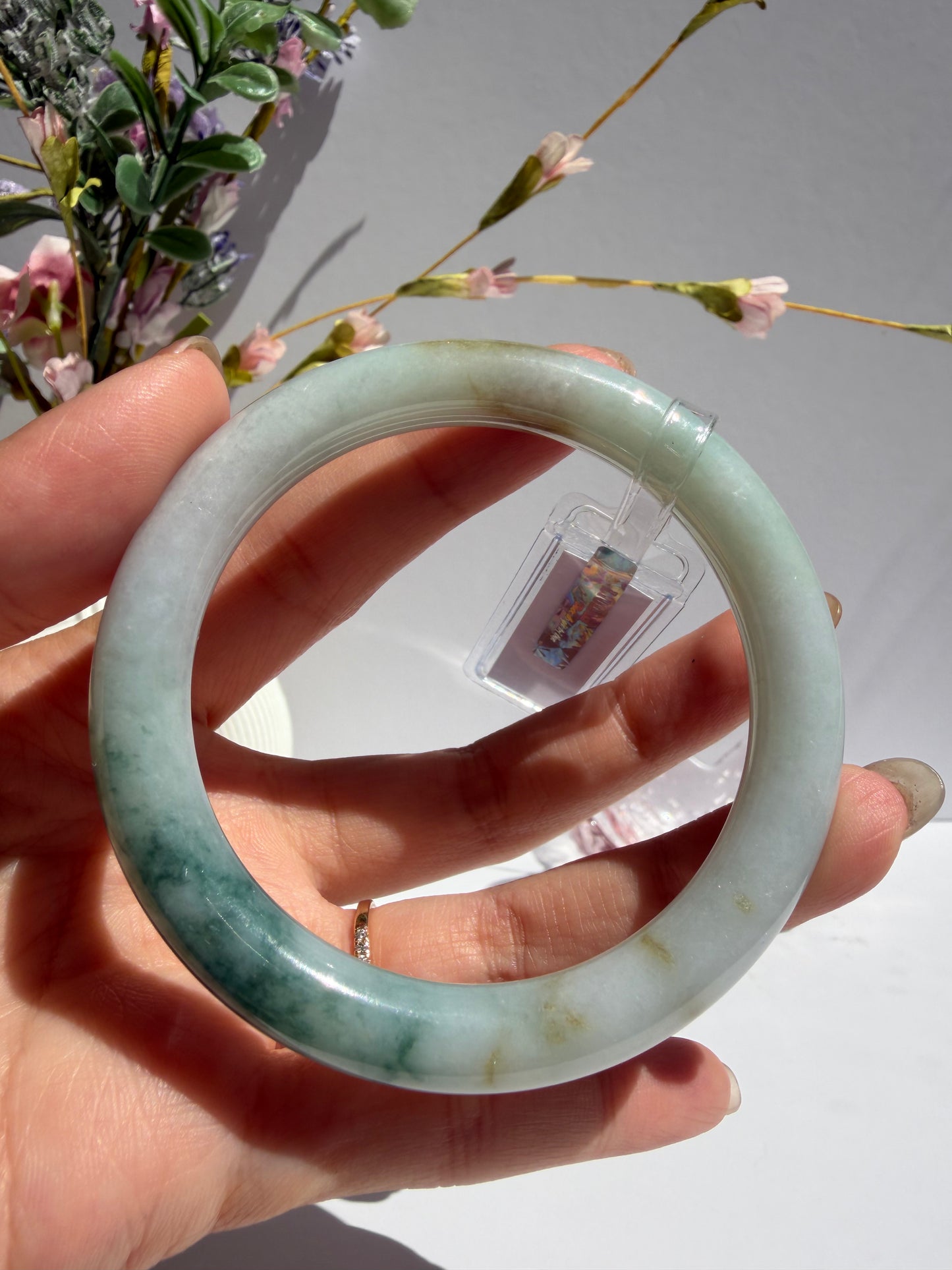 White-Blue Glutinous Jade Bangle