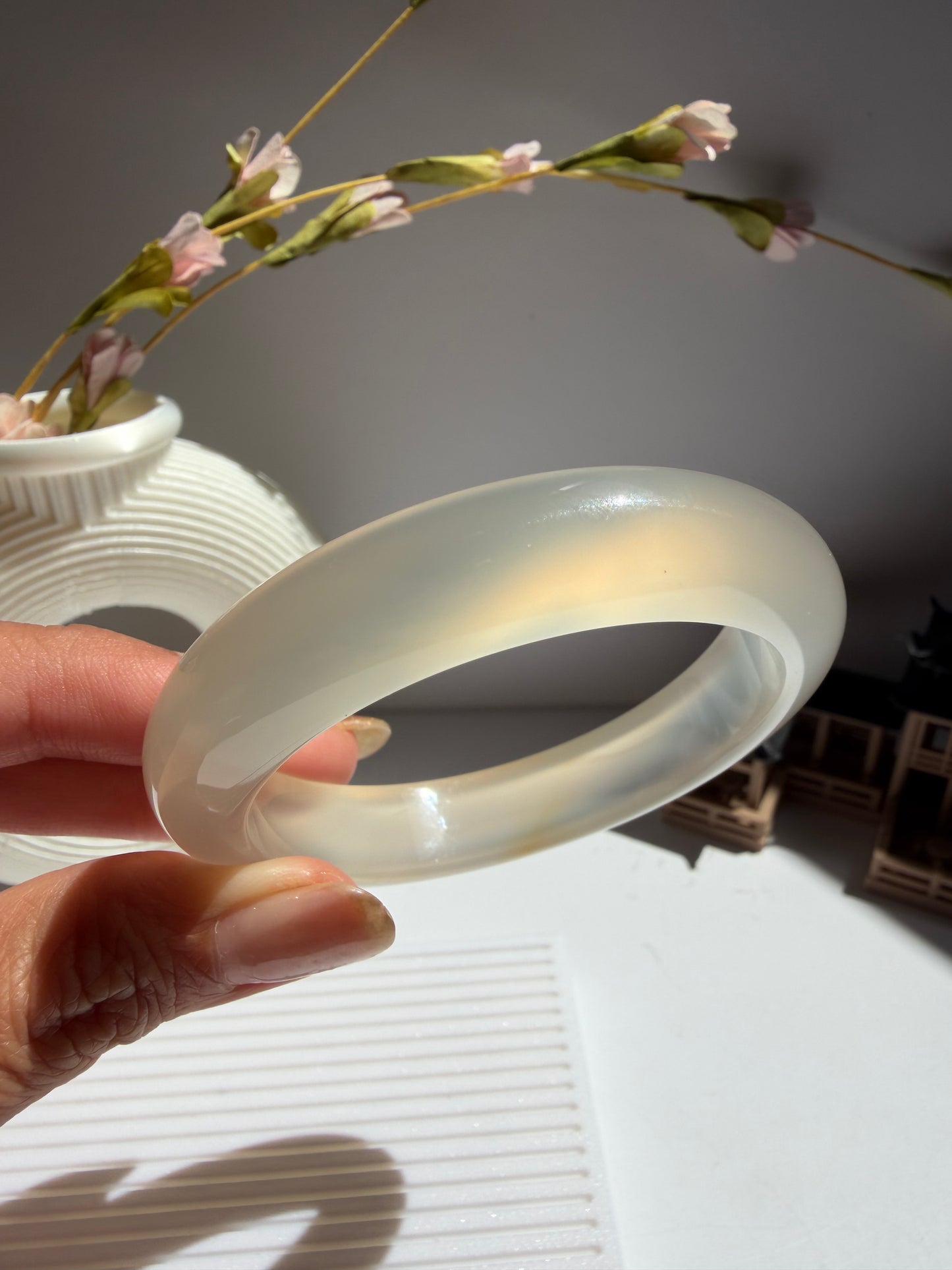 Natural Agate Bangle Soft Frosted Blush