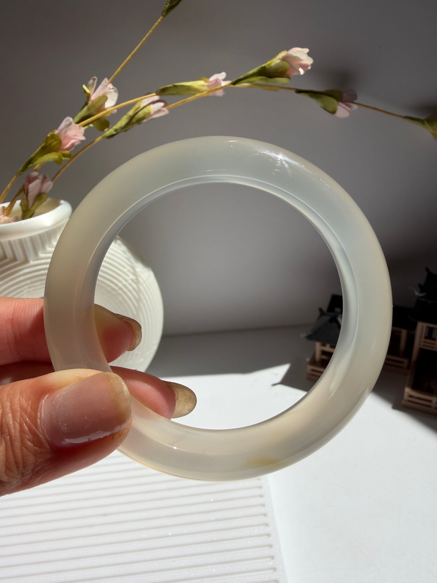 Natural Agate Bangle Soft Frosted Blush
