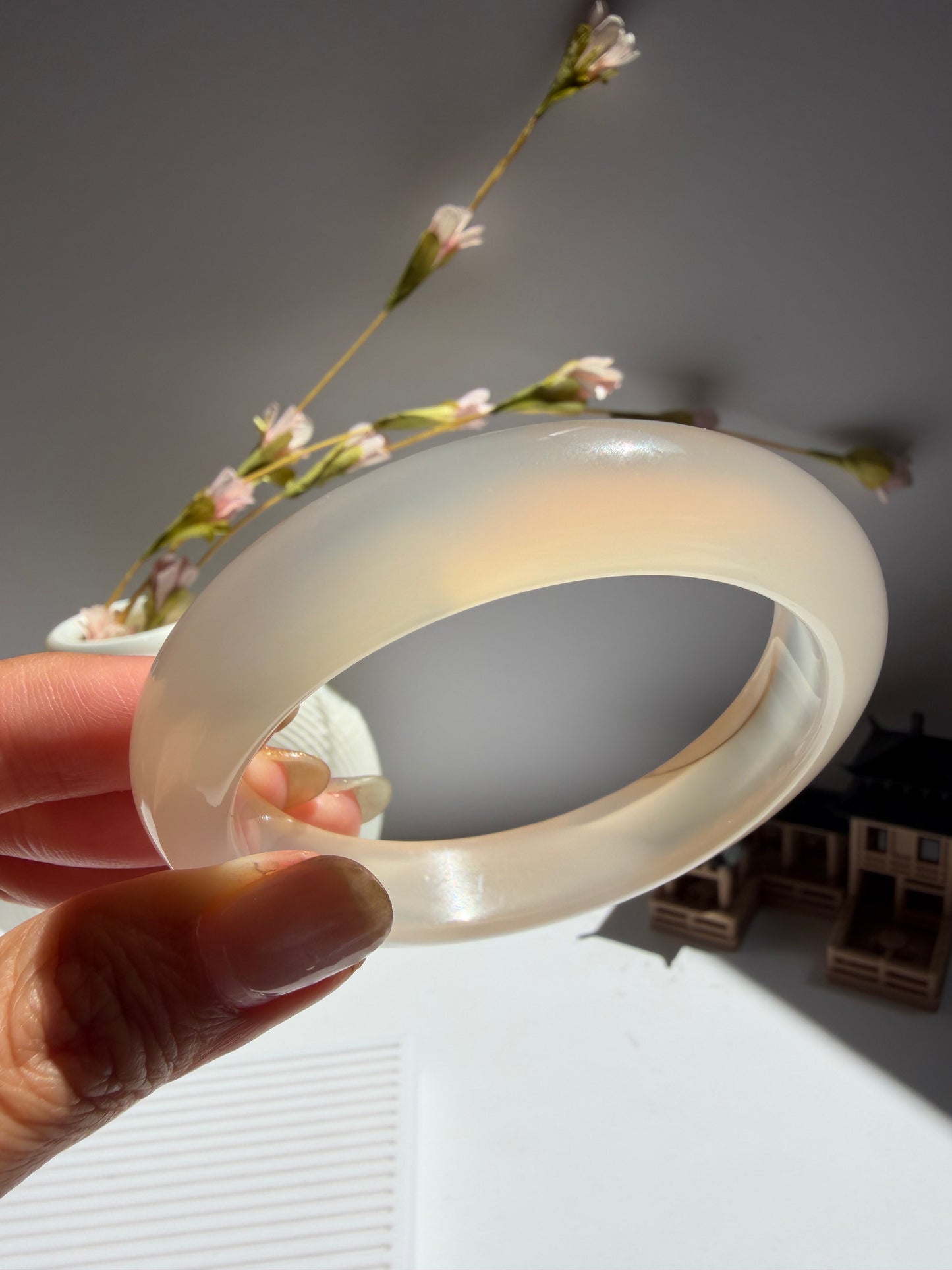 Natural Agate Bangle Peach Mist Glow