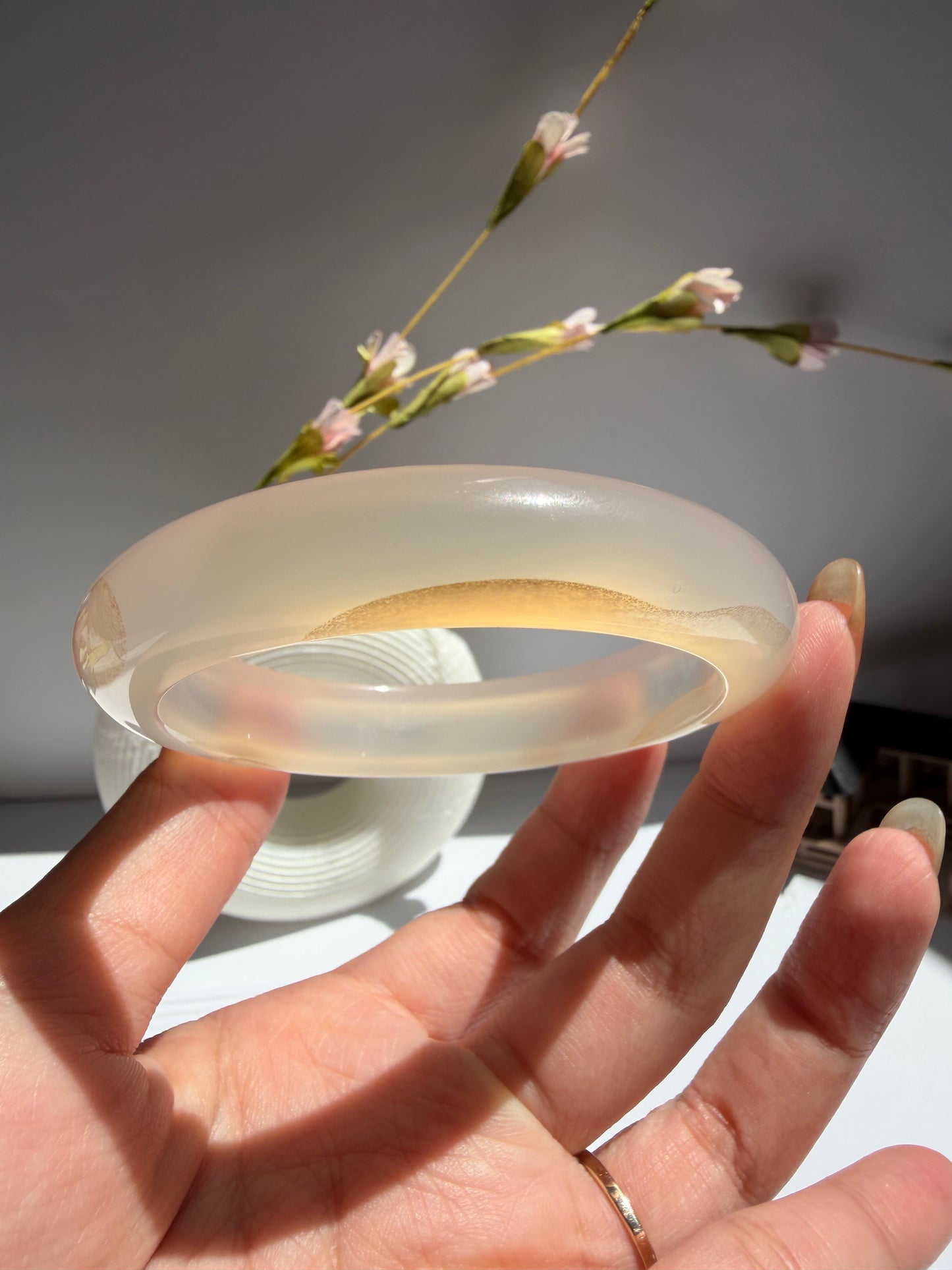Natural Agate Bangle Peach Mist Glow