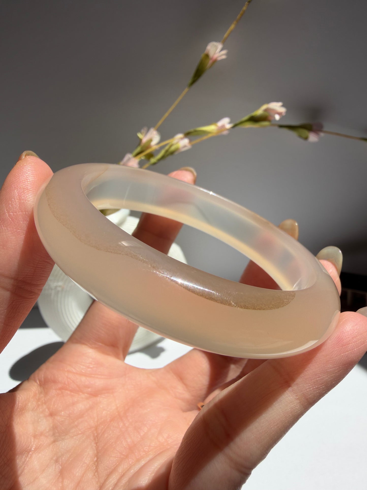 Natural Agate Bangle Peach Mist Glow