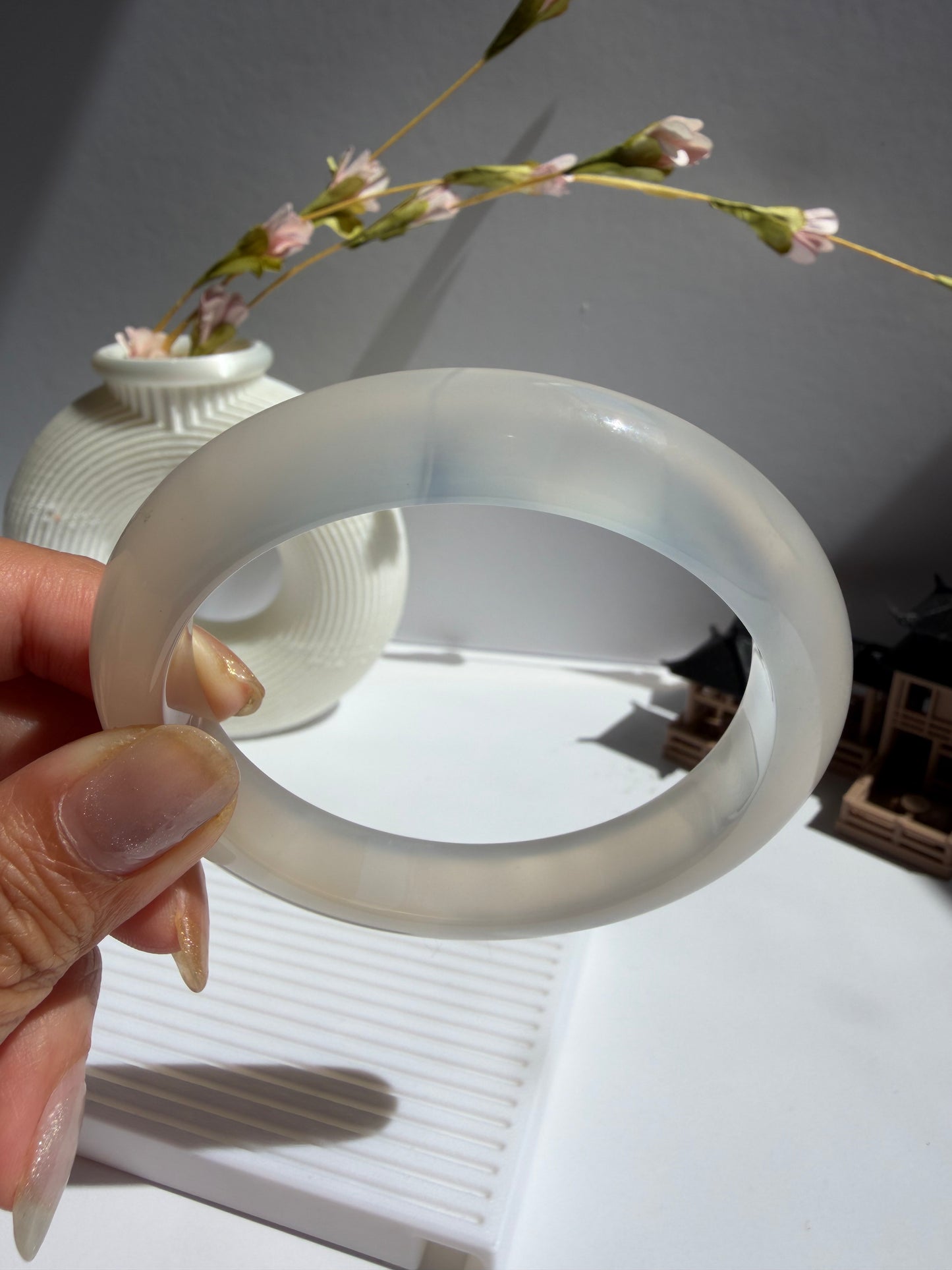 Natural Agate Bangle Soft Pearl Glow