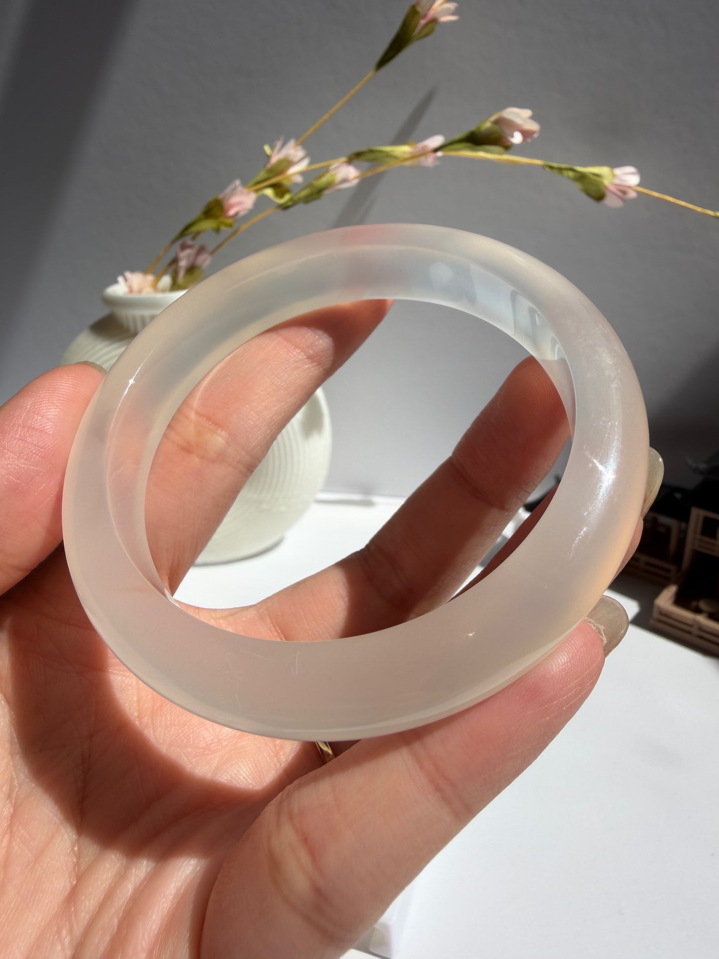 Natural Agate Bangle Soft Pearl Glow