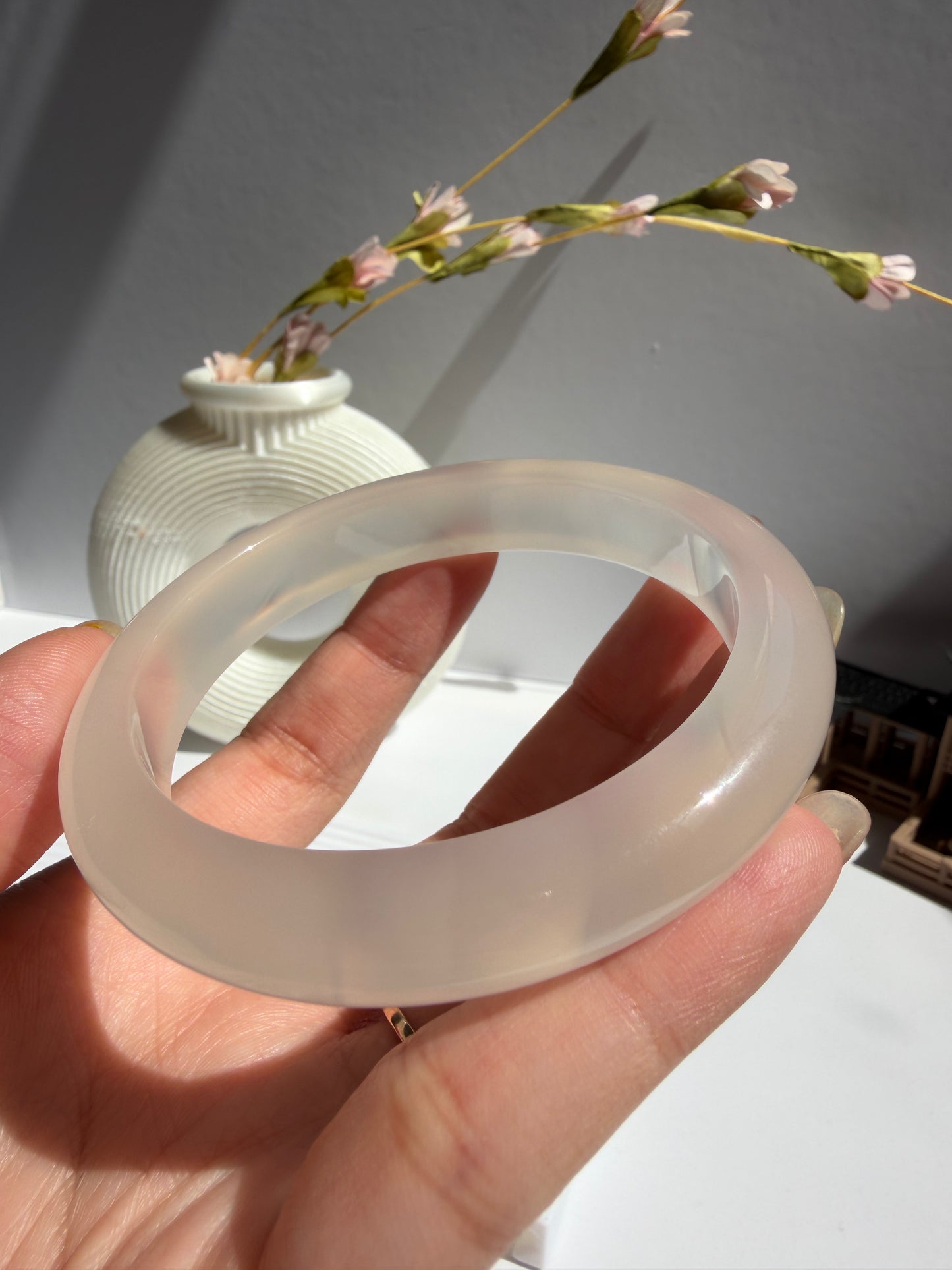 Natural Agate Bangle Soft Pearl Glow