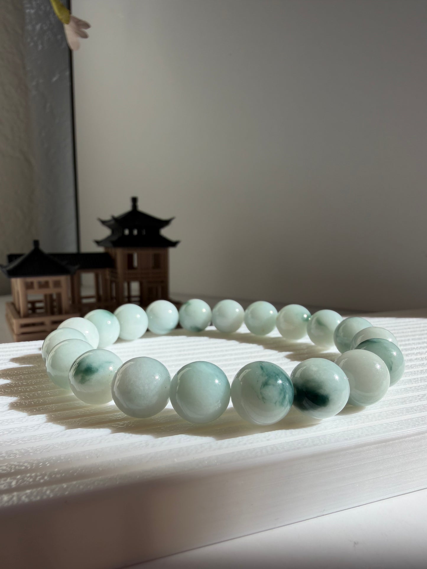 Natural Blue Floating Flower Grade A Burmese Jadeite Jade Bracelet
