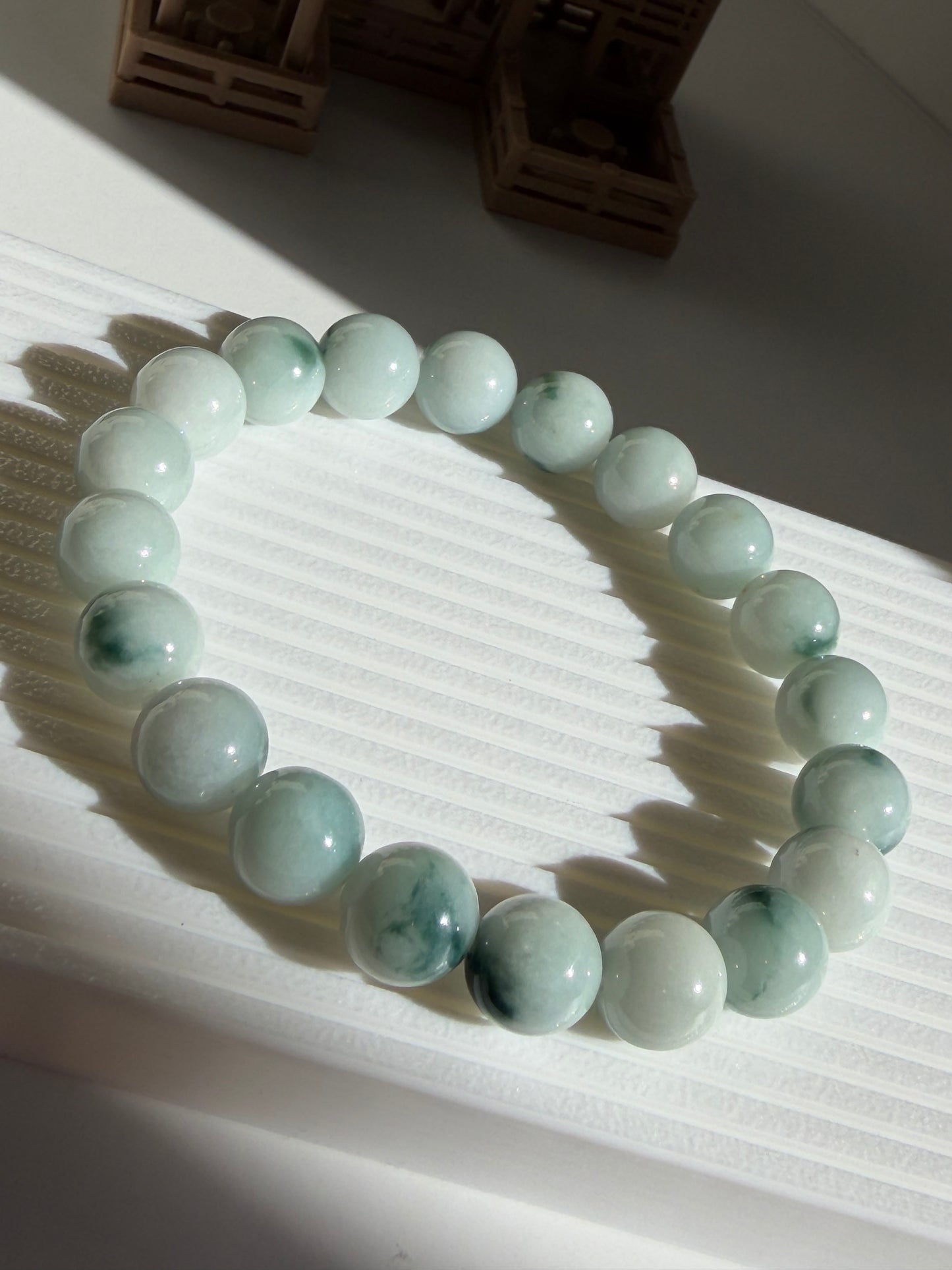 Natural Blue Floating Flower Grade A Burmese Jadeite Jade Bracelet