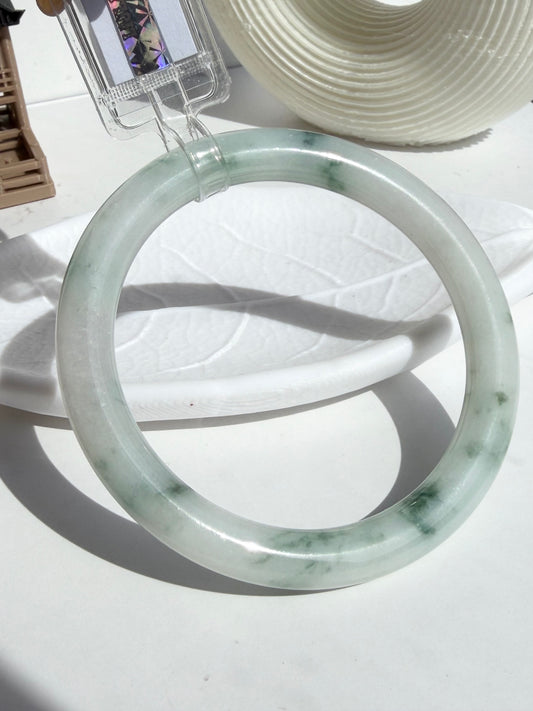 Floating Green Flower Certified Natural Type A Myanmar Jadeite Jade Bangle
