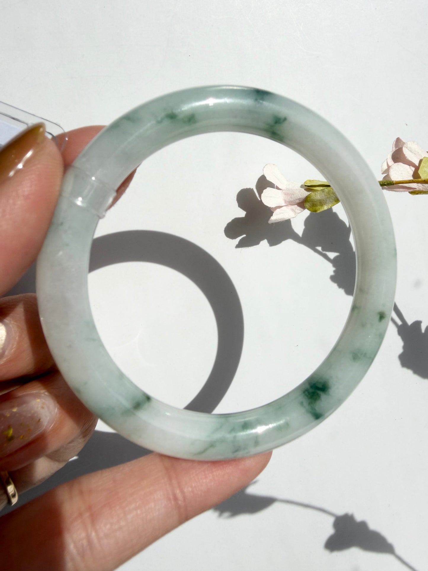 Floating Green Flower Certified Natural Type A Myanmar Jadeite Jade Bangle