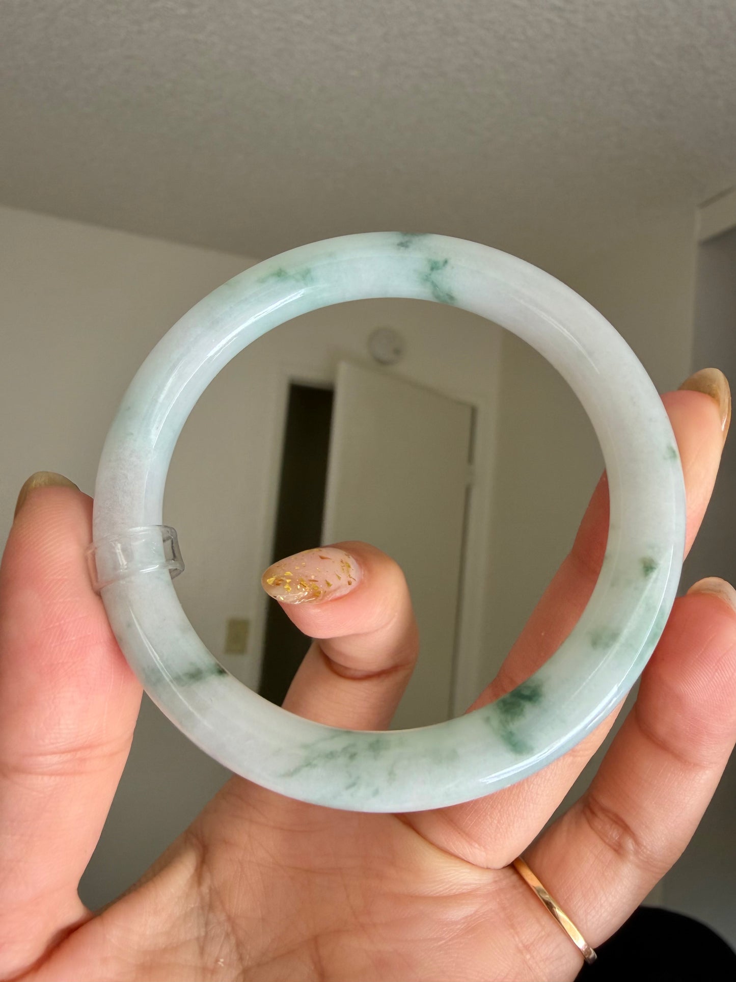 Floating Green Flower Certified Natural Type A Myanmar Jadeite Jade Bangle