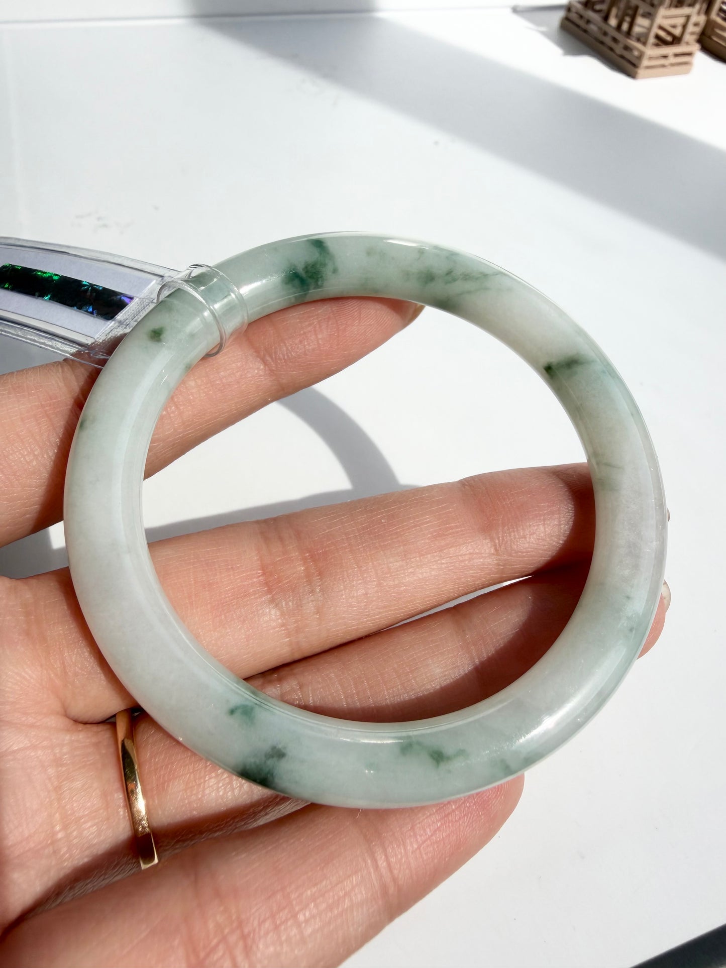 Floating Green Flower Certified Natural Type A Myanmar Jadeite Jade Bangle